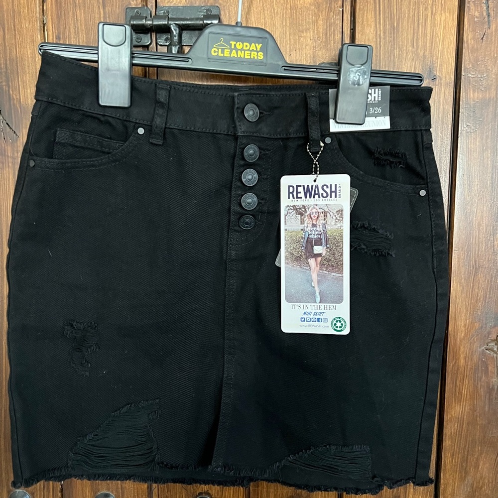 Black denim skirt